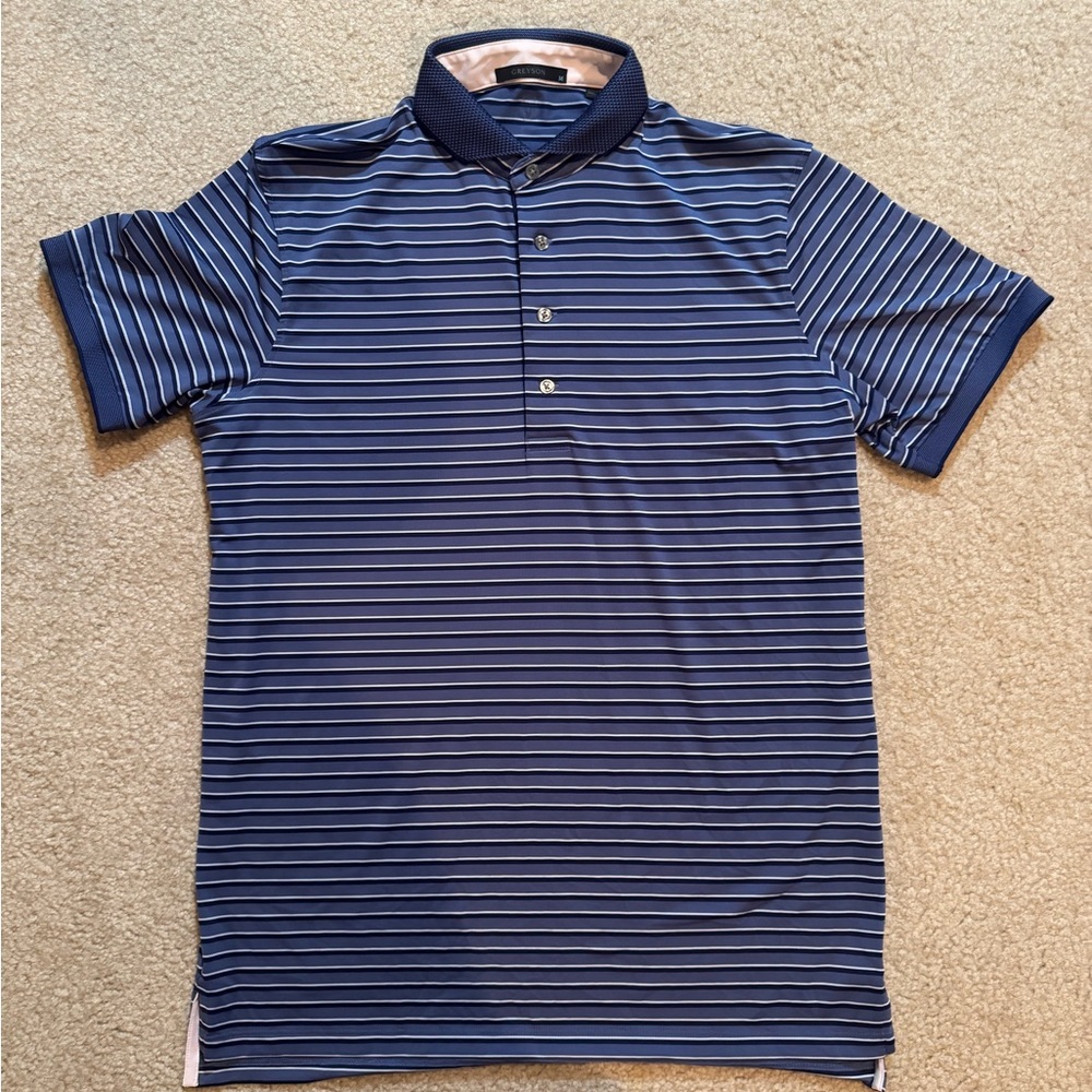 Greyson Blue Striped Polo Shirt - Medium